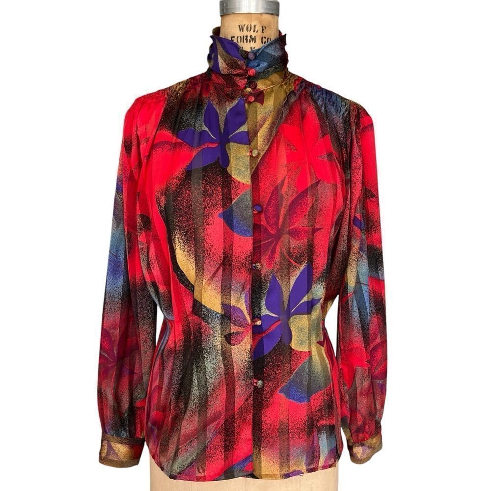 Vintage 80’s Tess Paris-Milan Floral Blouse Multicolor Size M